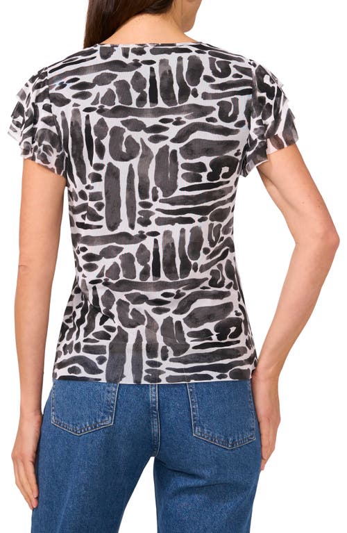 VINCE CAMUTO VINCE CAMUTO GEO PRINT FLUTTER SLEEVE MESH TOP