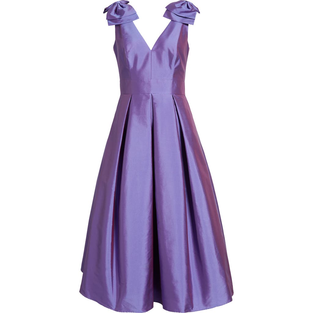 Shop Eliza J Bow Shoulder Taffeta Cocktail Midi Dress In Violet