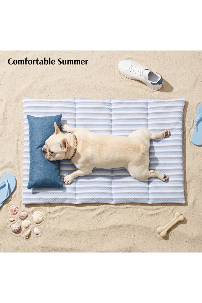 Summer Cooling Pet Bed Mat with Neck Pillow, Alternate, color, Blue Stripe