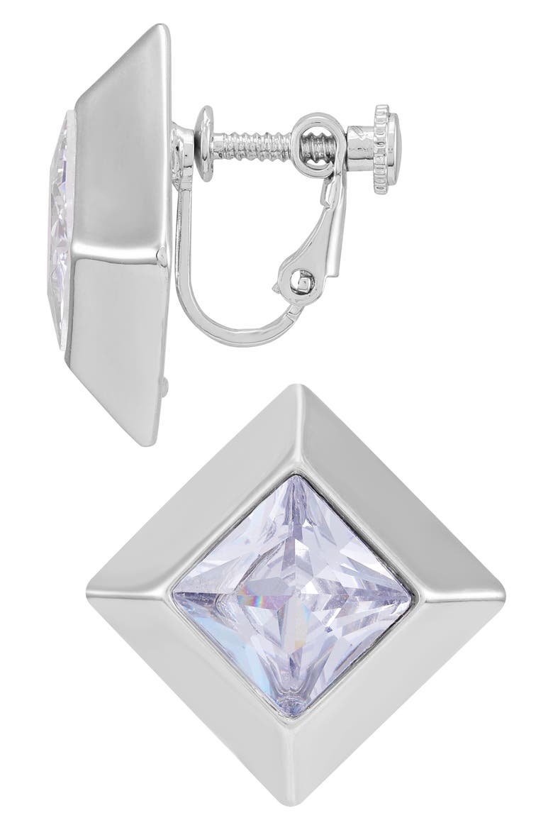 Crystal Geometric Clip-On Stud Earrings, Main, color, SILVERTONE