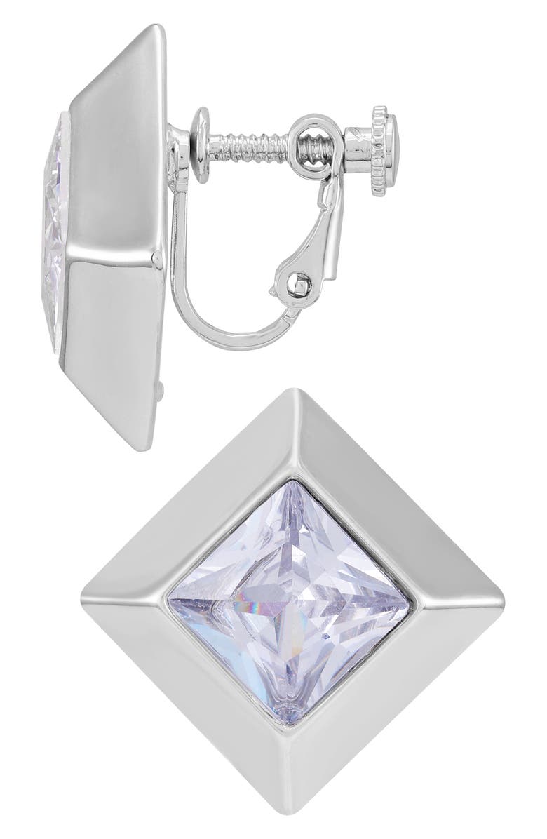 Vince Camuto Crystal Geometric Clip-On Stud Earrings, Main, color, Silver Tone