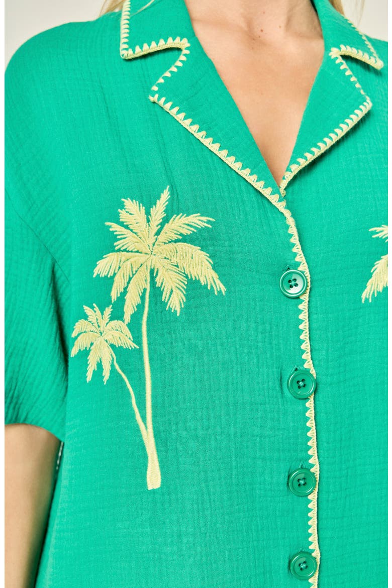 Tropical Embroidered Button-Up Shirt, Alternate, color, GREEN