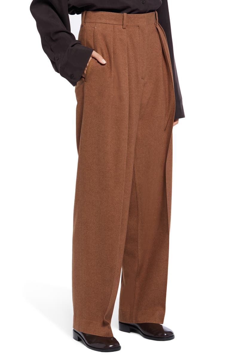 The Row Igor Pleated High Waist Silk & Cashmere Pants, Alternate, color,