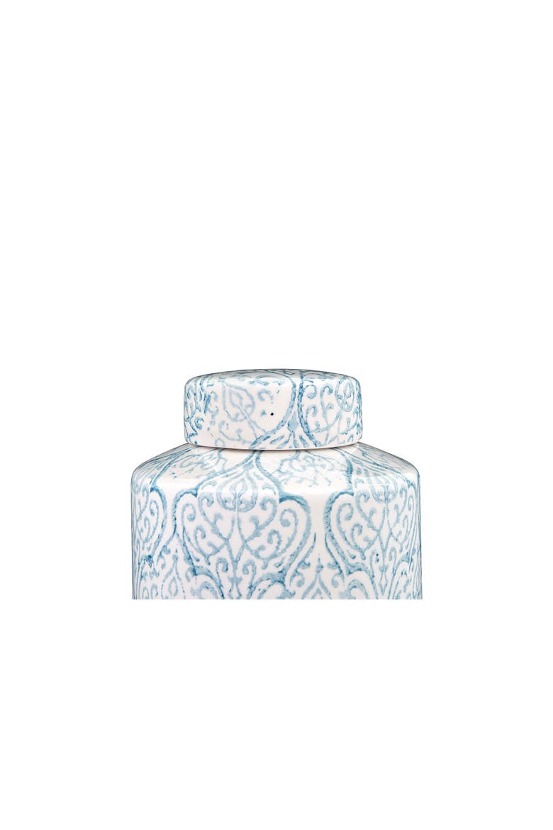 Decorative Tall Ceramic Ginger Jar with Lid, Blue and White, Alternate, color, Blue