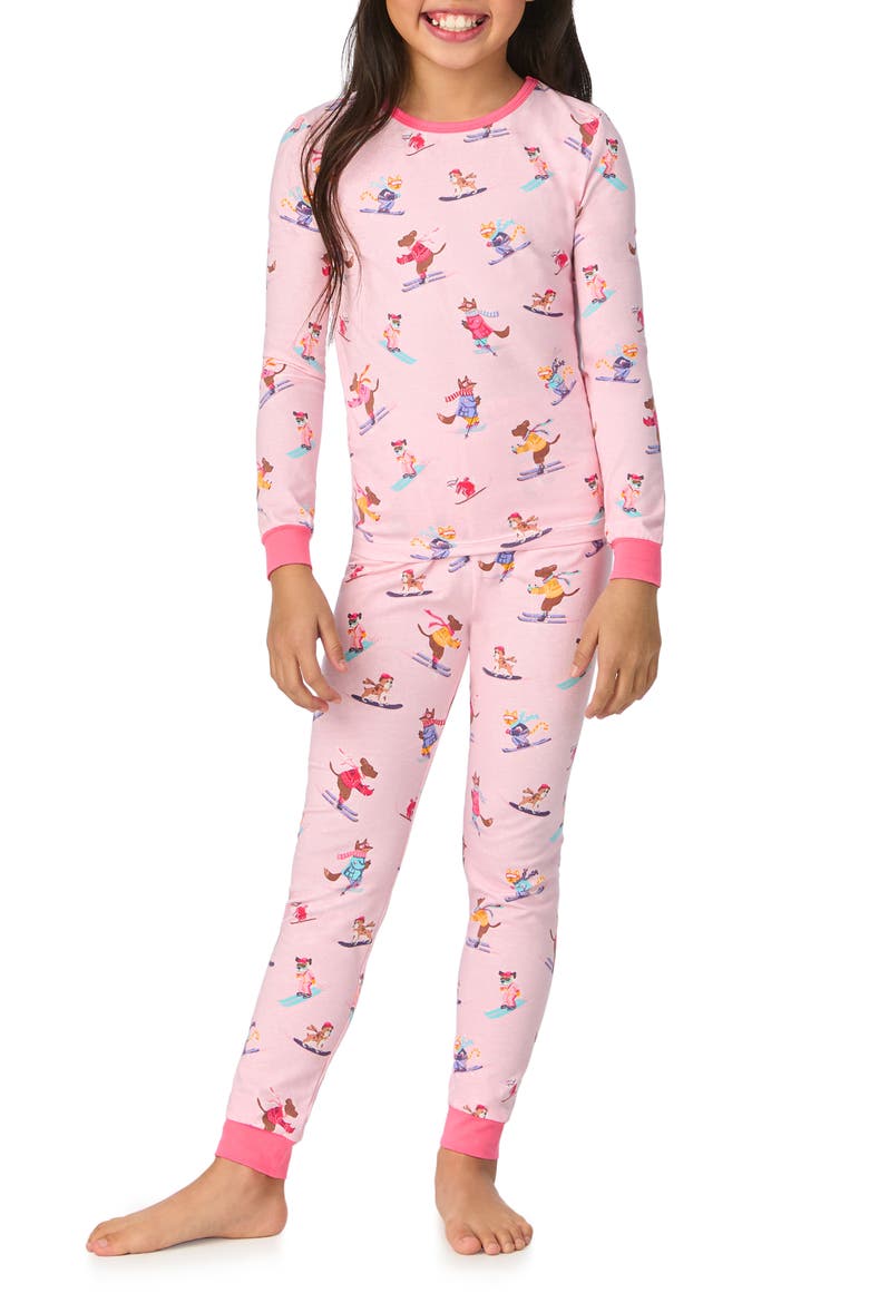 Kids' Festive Print Fitted Two-Piece Pajamas, Alternate, color, SKI SEASON
