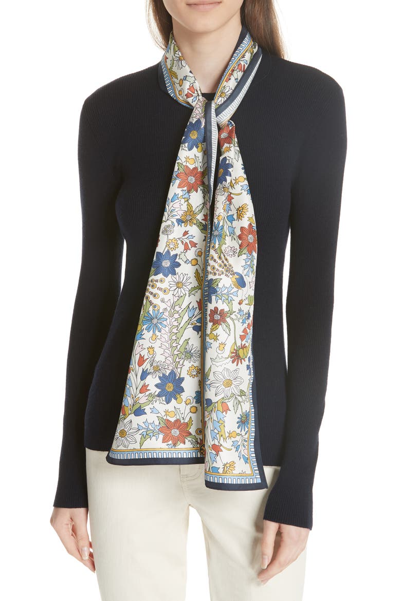 Laura Rib Knit Sweater & Silk Scarf, Main, color, TORY NAVY
