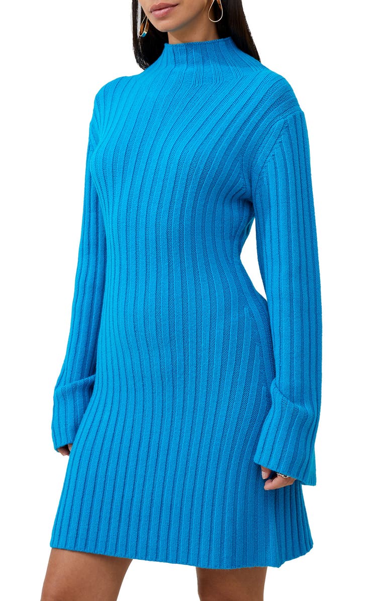 French Connection Babysoft Long Sleeve Rib Sweater Dress, Alternate, color, Blue Jewel