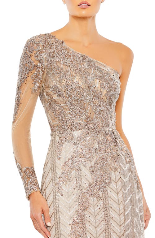 MAC DUGGAL MAC DUGGAL HAND-EMBELLISHED GOWN WITH FLORAL BEADED MESH & CHEVRON SEQUIN DETAILING 