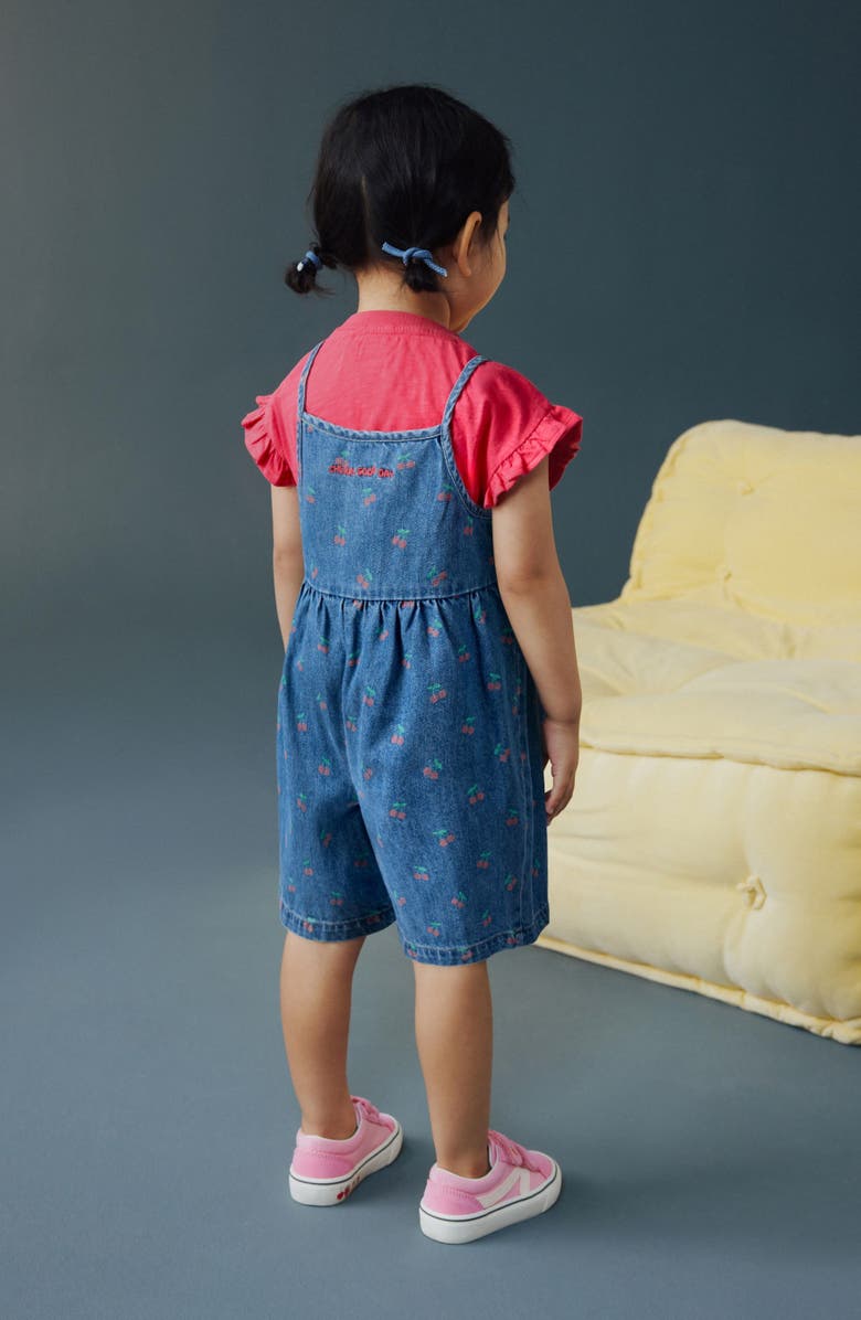 NEXT Kids' Cherry Denim Romper & T-Shirt Set, Alternate, color, Blue