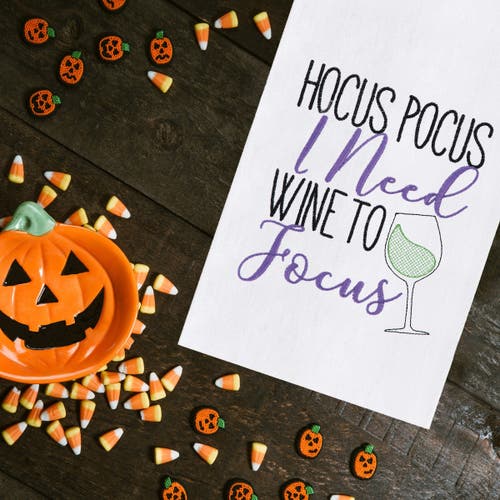 C & F Home C&f Home Hocus Pocus I Need Wine To Focus Halloween Embroidered Flour Sack Cotton Kitchen Towel In White