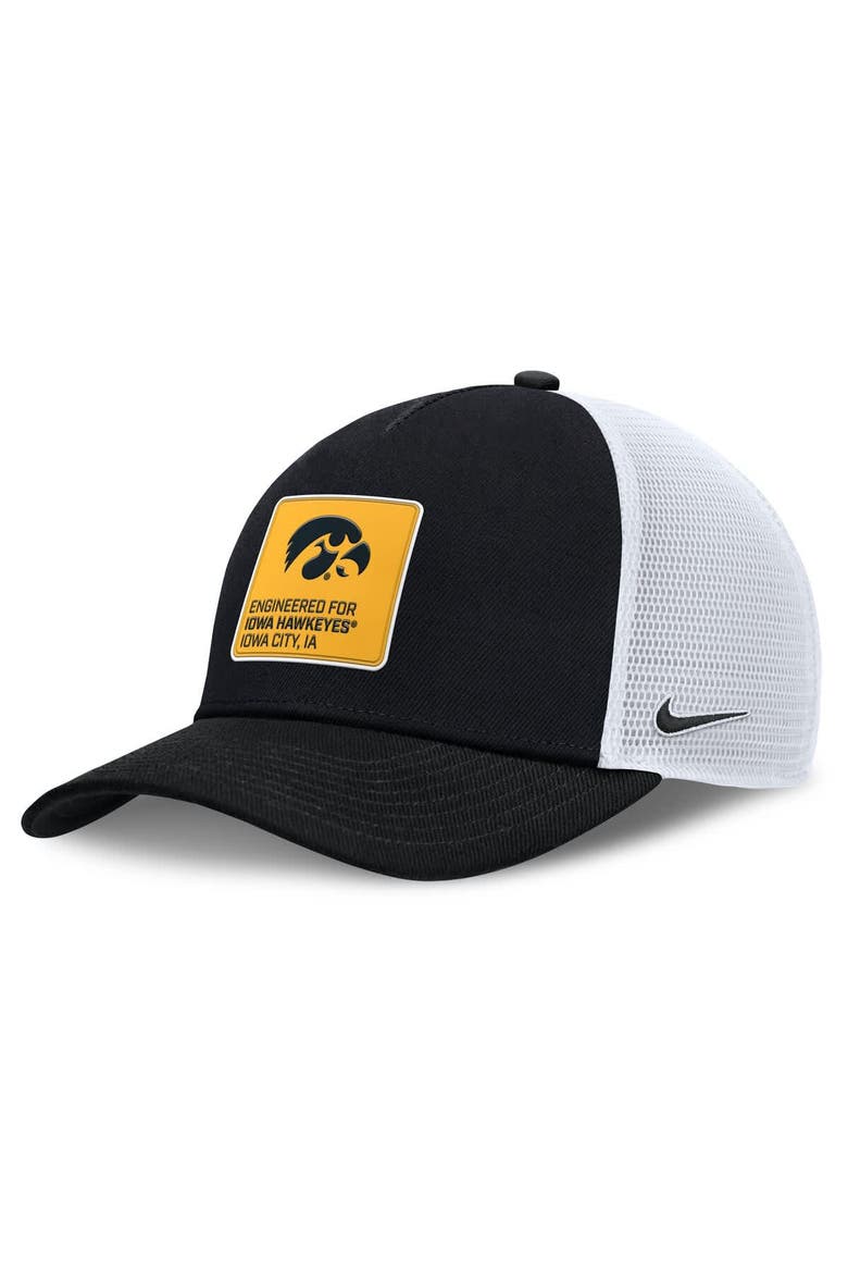 Men's Nike  Black/White Iowa Hawkeyes 2025 On-Field Rise Engineered Trucker Adjustable Hat, Main, color, Black