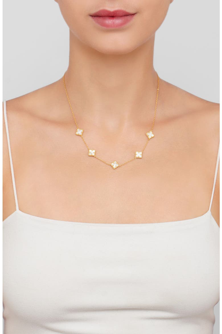 Clover Mother-of-Pearl Stud Earrings & Necklace Set, Alternate, color, WHITE/ GOLD