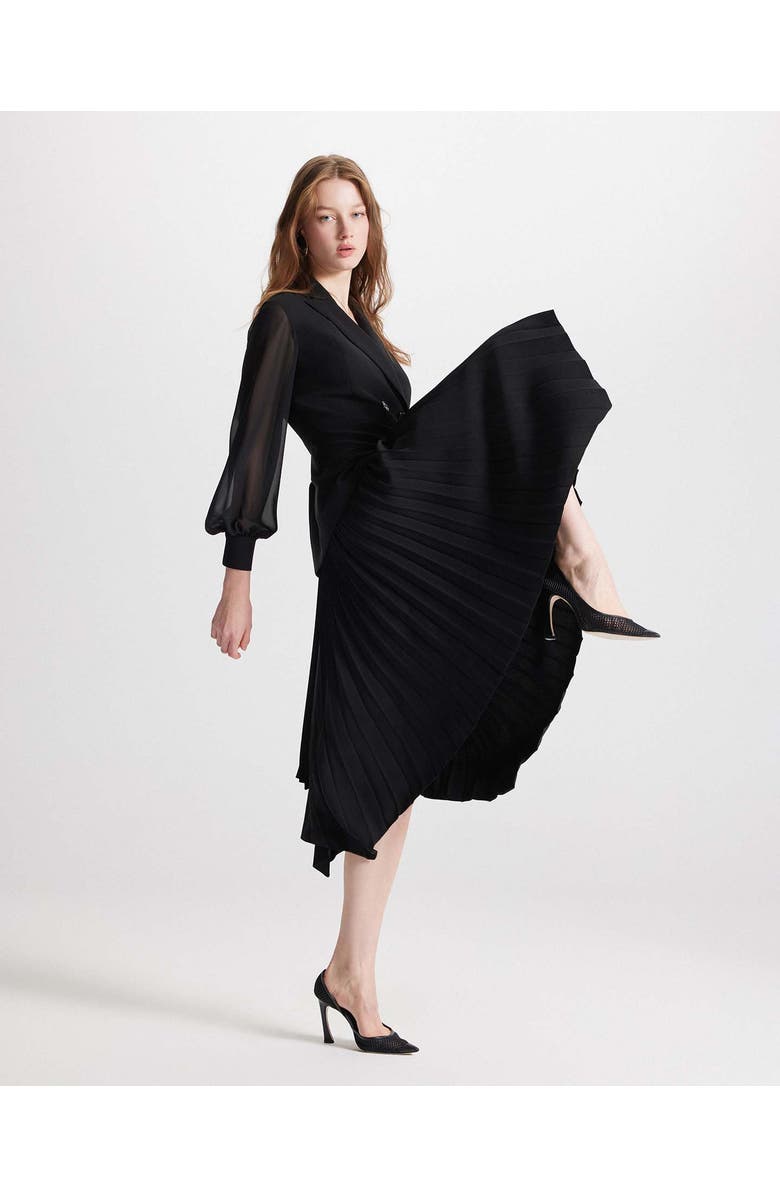 THEO The Label Atlas Crepe and Chiffon Pleated Dress, Alternate, color, Black