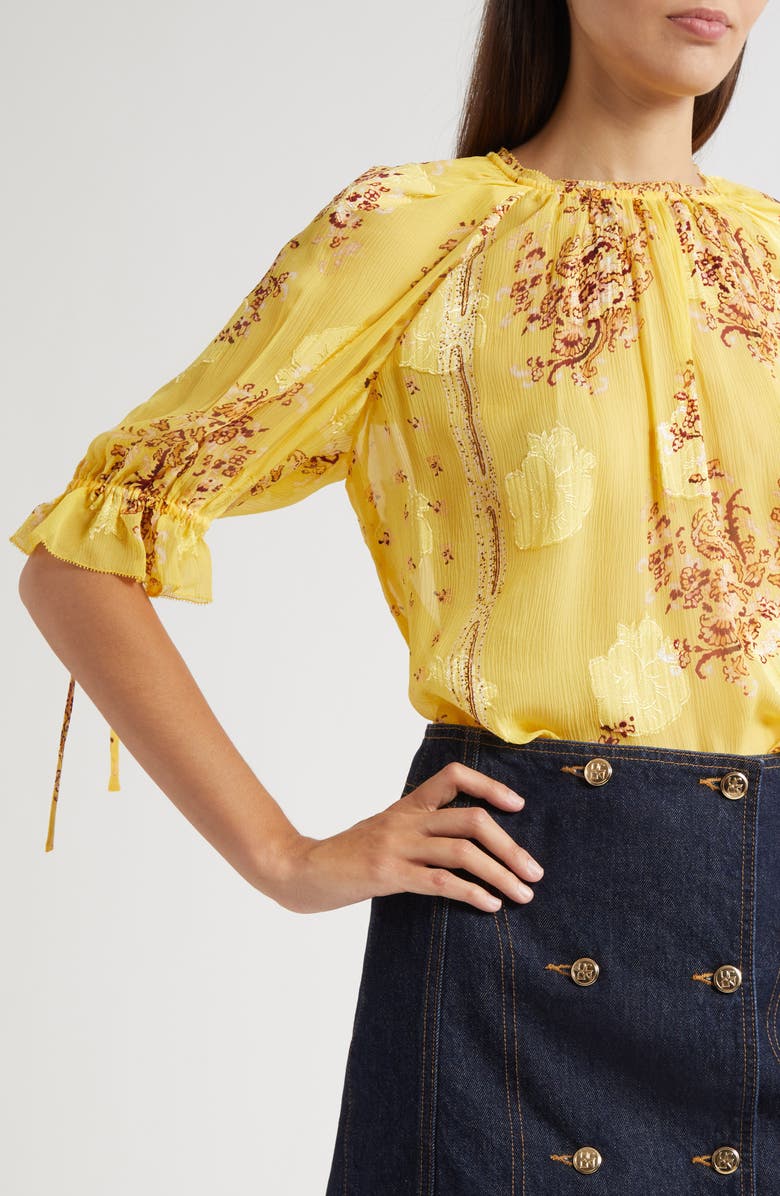 Ulla Johnson Pippa Floral Silk Blend Top, Alternate, color, Soleil