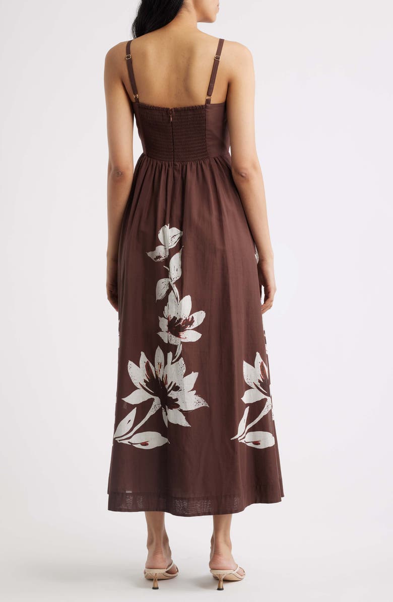 Tahari ASL Pleated Bodice Floral Print Maxi Dress, Alternate, color, Espresso Ivory