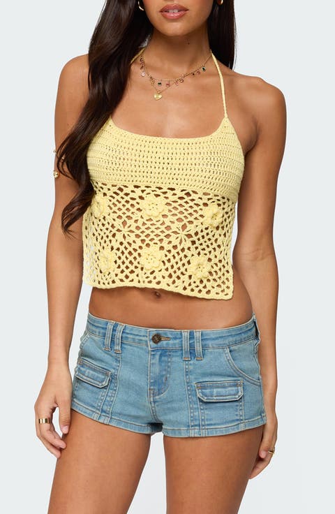 Miel Crochet Backless Halter Top