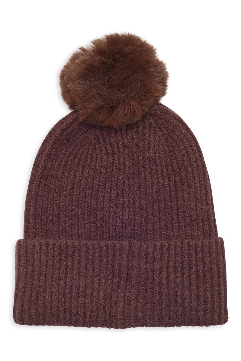 Ladder Knit Pom Beanie, Main, color, BROWN