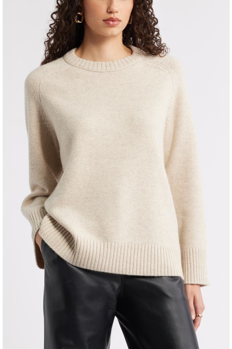 Crewneck Wool & Cashmere Sweater, Main, color, BEIGE OATMEAL LIT HEATHER