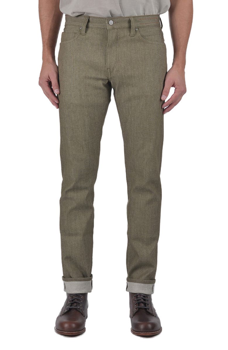 HIROSHI KATO The Pen Slim 10.5-Ounce Stretch Selvedge Jeans, Main, color, Dark Green Raw