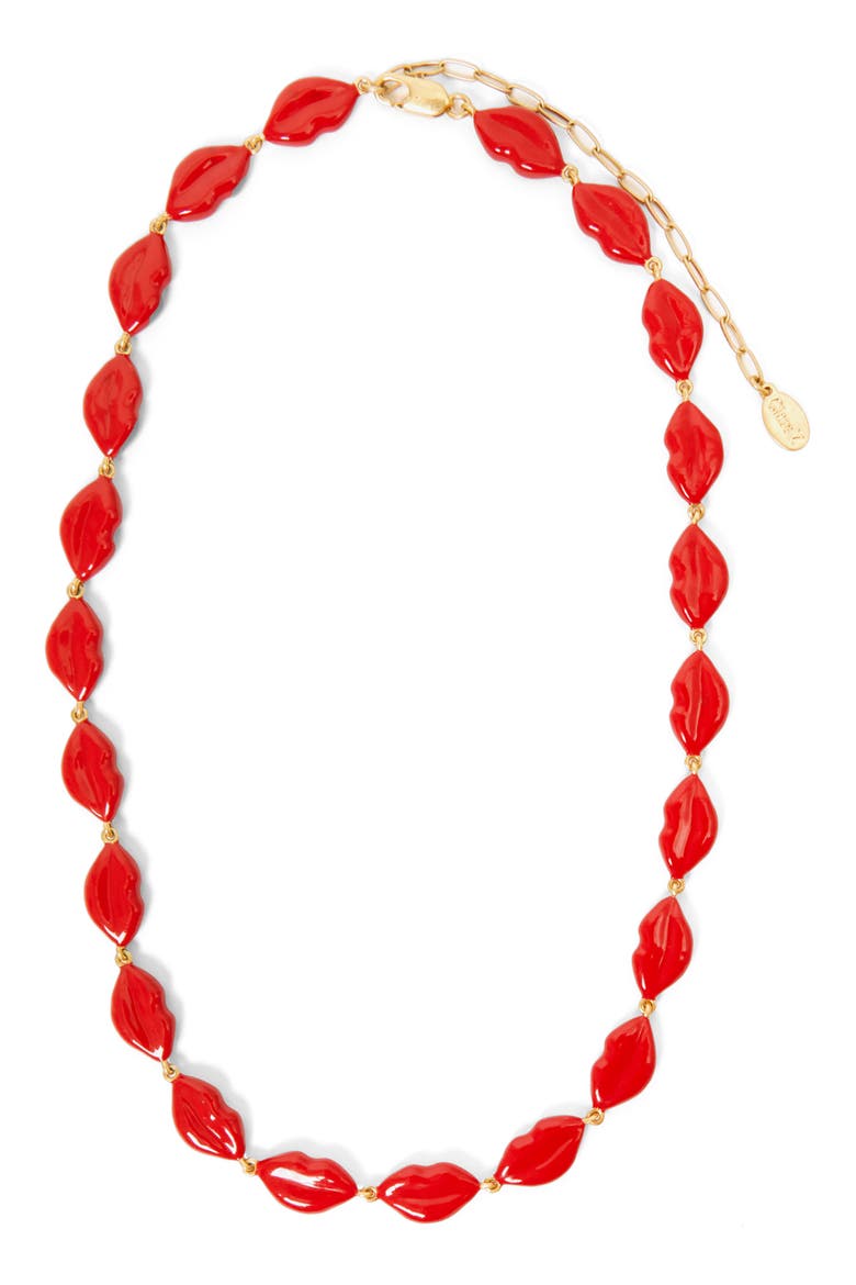Le Lips Necklace, Main, color, POPPY