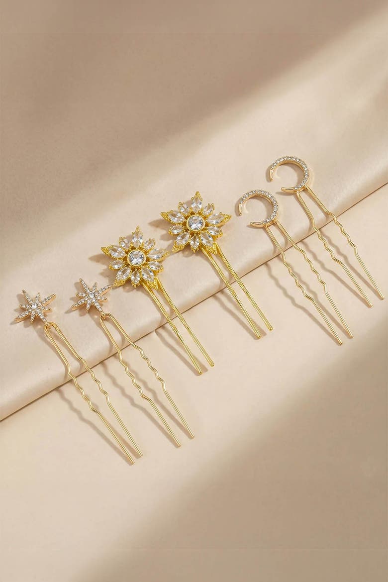 Set of 6 Celestia Crystal Hair Pins - Gold, Alternate, color, Gold