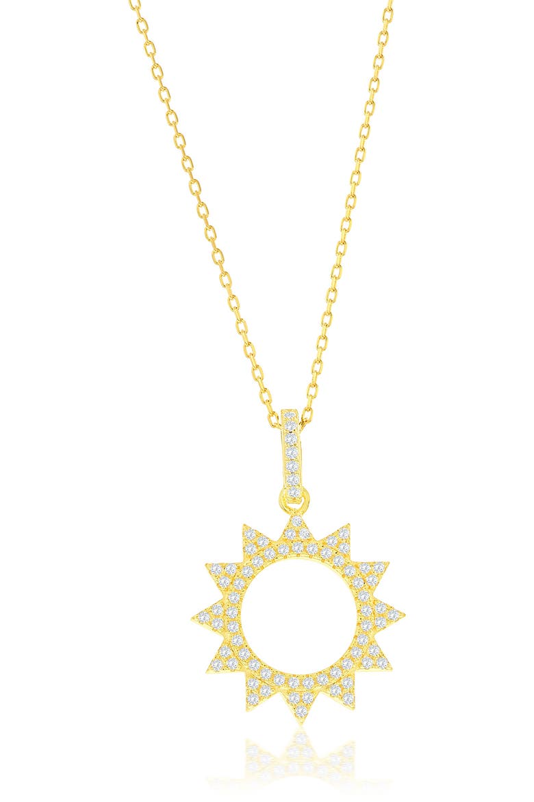 Cubic Zirconia Sunburst Pendant Necklace, Main, color, YELLOW