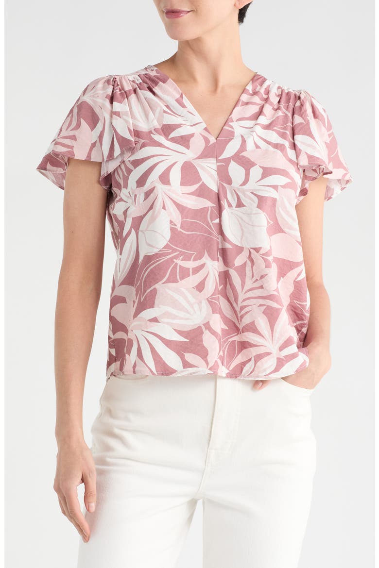 V-Neck Flutter Sleeve Top, Main, color, PINK