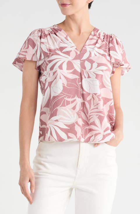 V-Neck Flutter Sleeve Top