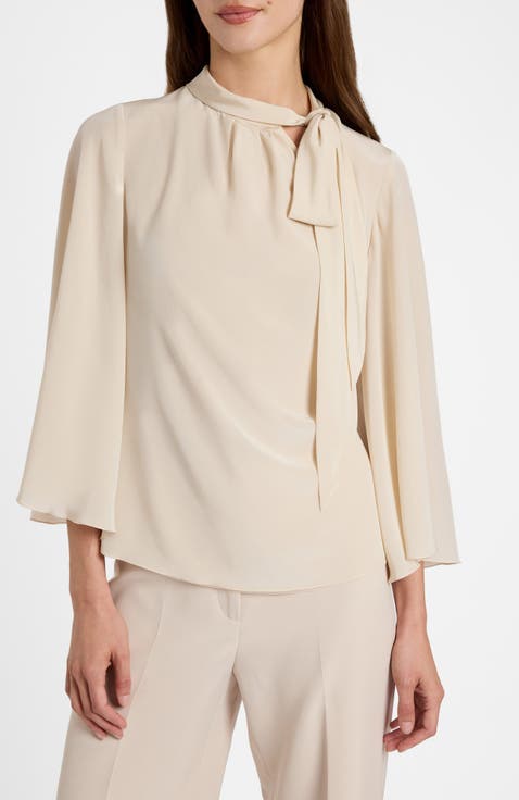 Lena Tie Neck Blouse in Silk Crepe De Chine