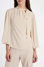 Santorelli Lena Tie Neck Blouse in Silk Crepe De Chine