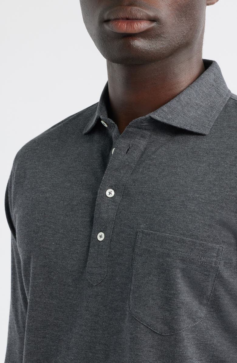 Peter Millar Amble Long Sleeve Cotton & Cashmere Polo, Alternate, color, Charcoal