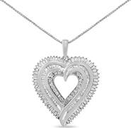Haus of Brilliance Silver 1 1/2 Cttw Baguette Diamond Composite Heart 18" Inch Pendant Necklace
