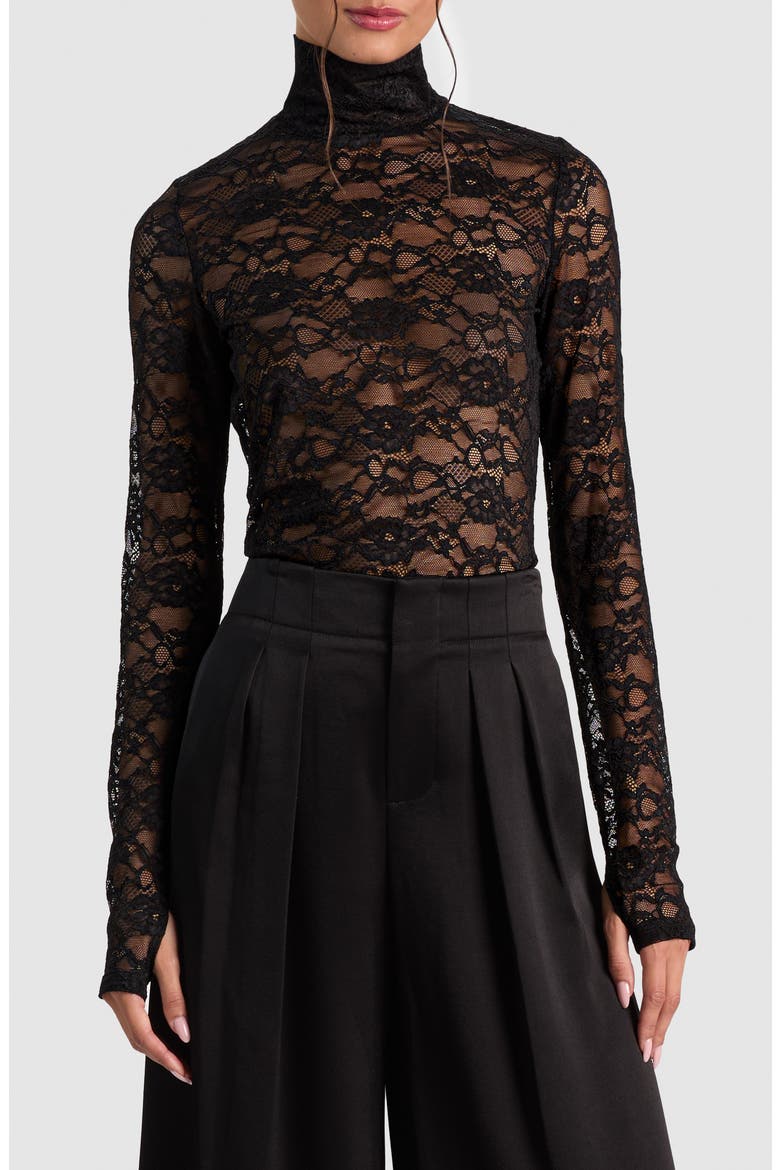 Delaina Lace Turtleneck Top, Main, color, BLACK