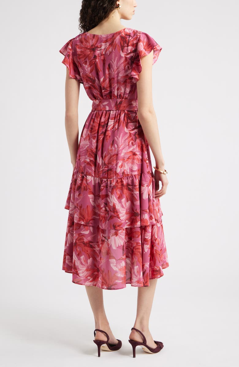 Chelsea28 Flutter Sleeve Faux Wrap Midi Dress, Alternate, color, Pink Allison Bloom