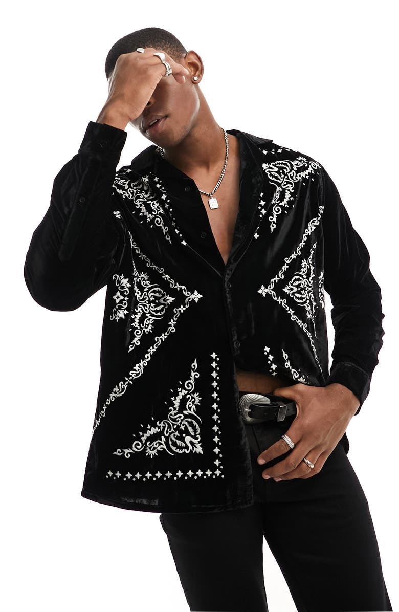 ASOS DESIGN Revere Embroidered Button-Up Shirt, Main, color,
