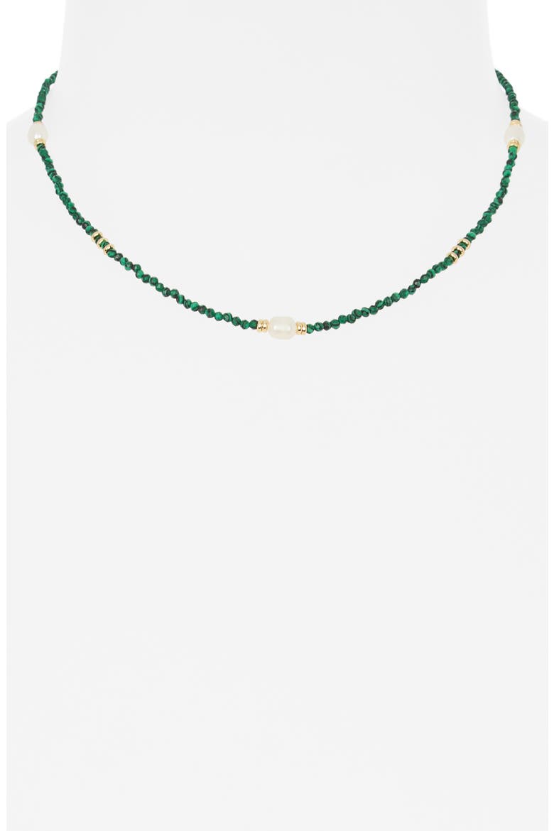 Bead and Imitation Pearl Necklace, Alternate, color, GREEN MULTI- GOLD