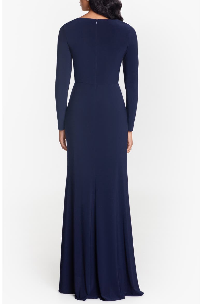 Cascade Ruffle Long Sleeve Stretch Jersey Gown, Alternate, color, NAVY