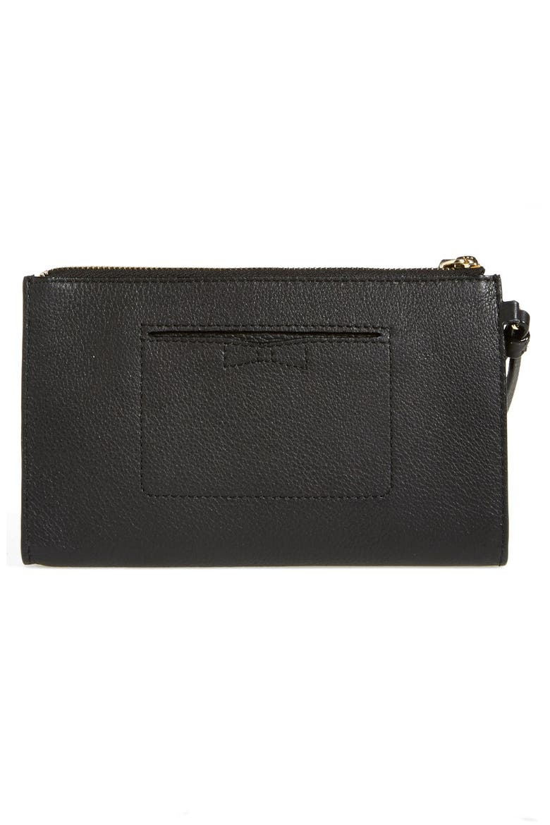 'north court - bow leyna' pebbled leather wristlet clutch (Nordstrom Exclusive), Alternate, color, BLACK