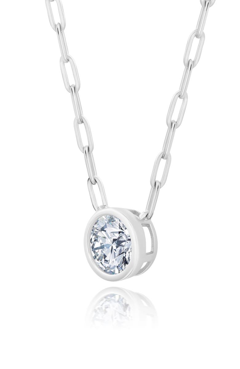 Crislu Brilliant Bezel Set Cubic Zirconia Pendant Necklace, Alternate, color, Platinum
