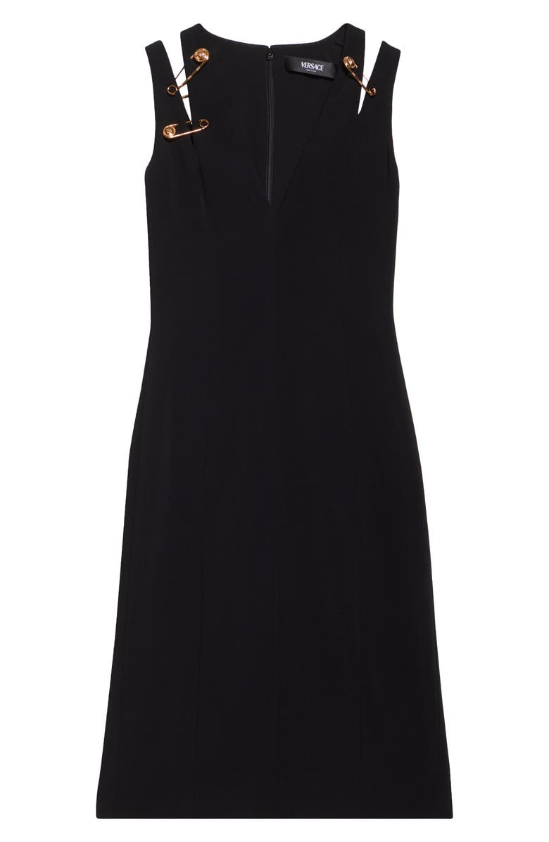 Versace Safety Pin Cady Sheath Dress, Alternate, color, Black