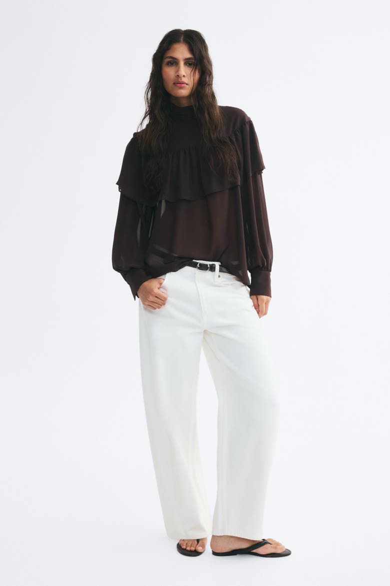 Balloon-Sleeved Blouse, Alternate, color, Dark brown