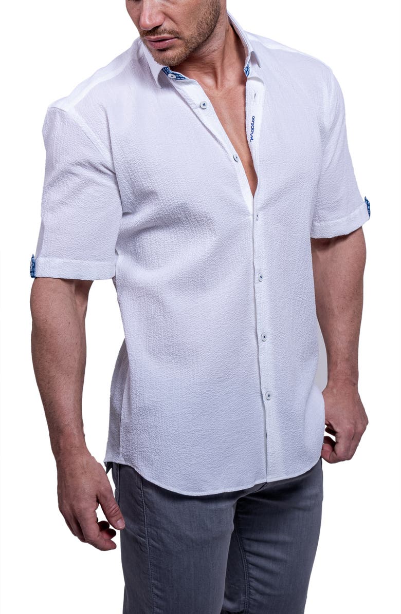 Maceoo Galileo Aristocrat Luxe Stretch Cotton Seersucker Short Sleeve Button-Up Shirt, Alternate, color,