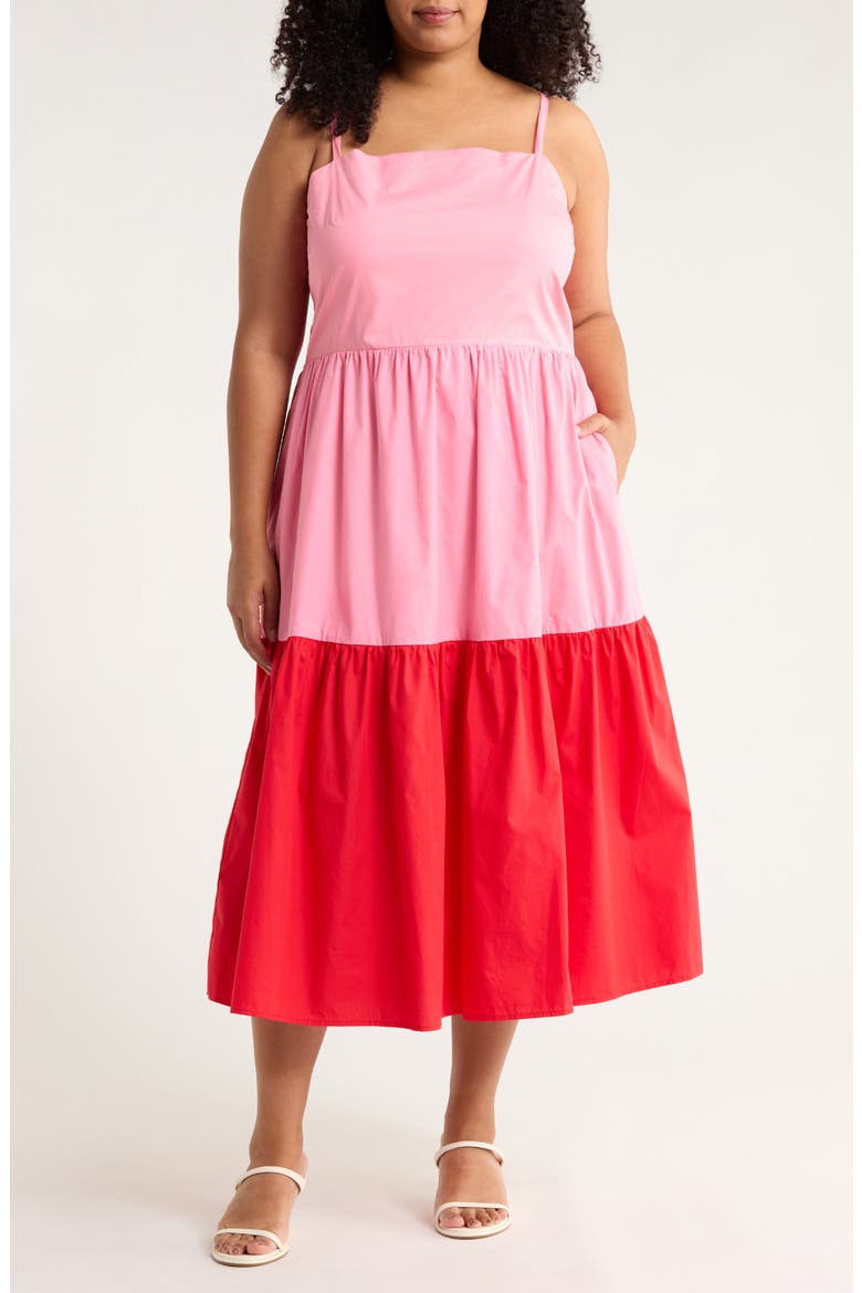 Rebekah Colorblock Cotton Midi Dress, Main, color, PINK-RED