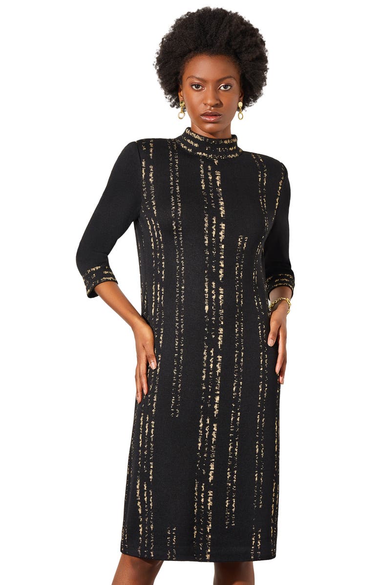 Ming Wang Metallic Stripe Knit Shift Dress, Alternate, color, 