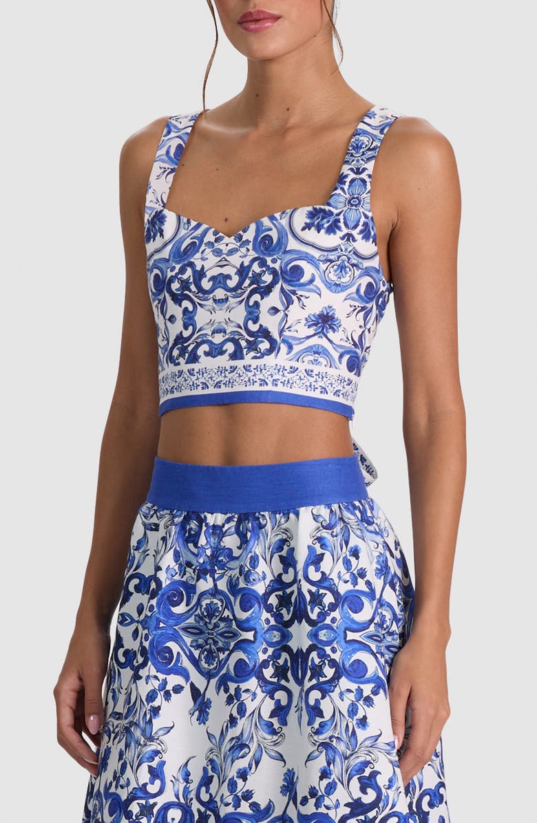 Alice + Olivia Miriam Tie Back Linen Blend Crop Top, Alternate, color, Solstice
