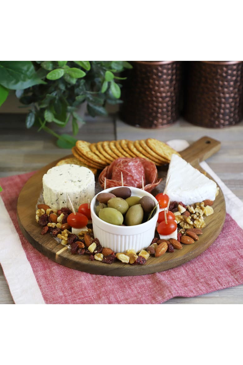 12 Inch Acacia Wood Round Serving Board with Handle, Alternate, color, Acacia