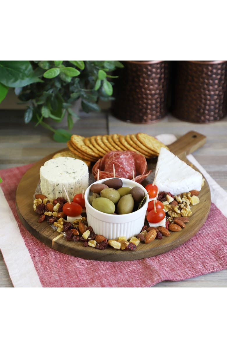 Megachef 12 Inch Acacia Wood Round Serving Board with Handle, Alternate, color, Acacia