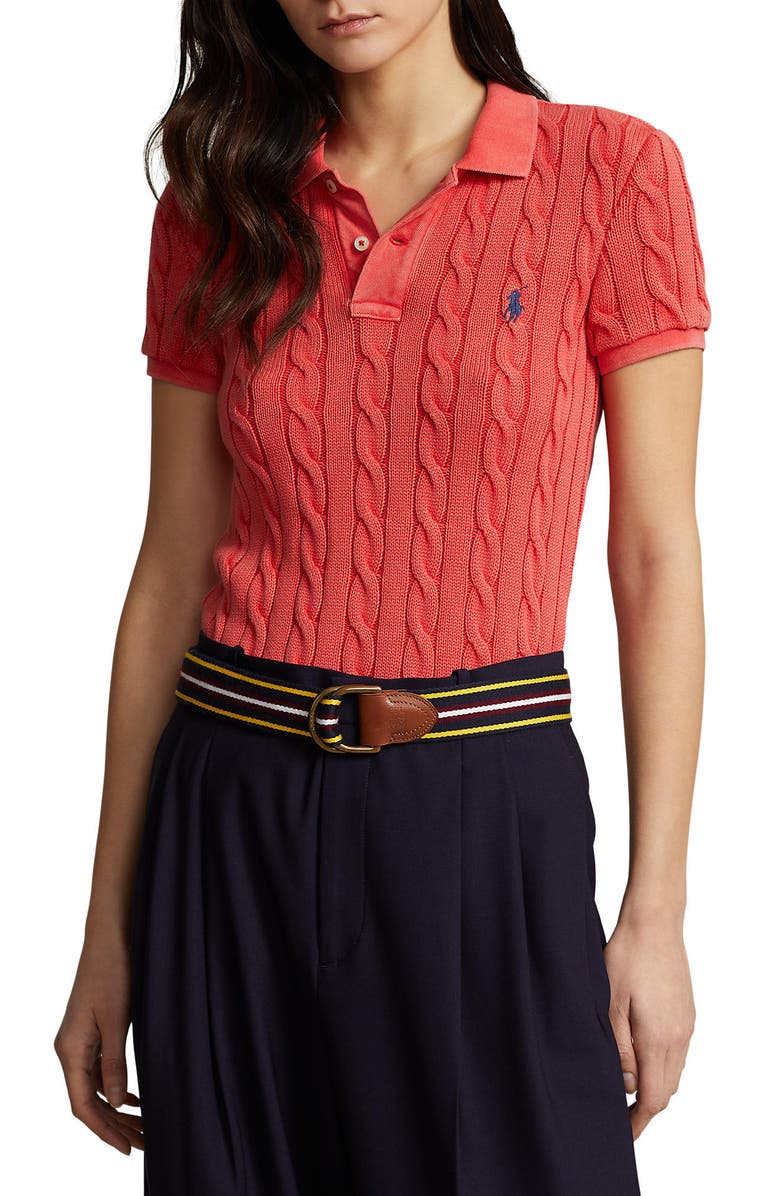 Polo Ralph Lauren Cable Knit Polo Shirt, Main, color, Red