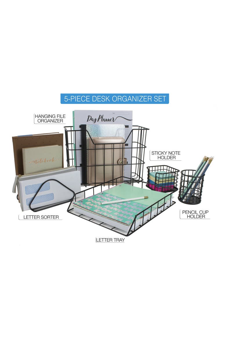 Black Desk Organizer 5-Piece Set, Alternate, color, BLACK