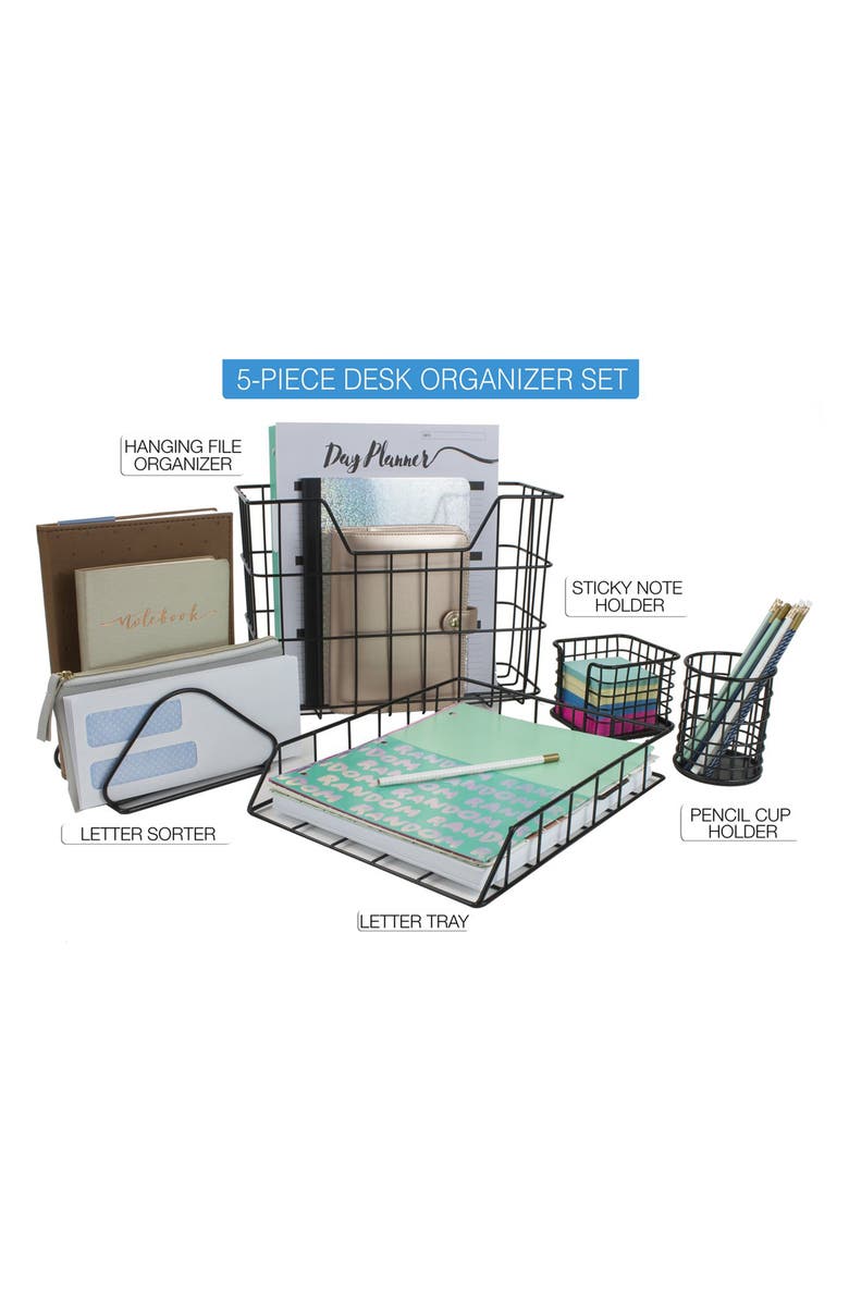 SORBUS Black Desk Organizer 5-Piece Set, Alternate, color, Black